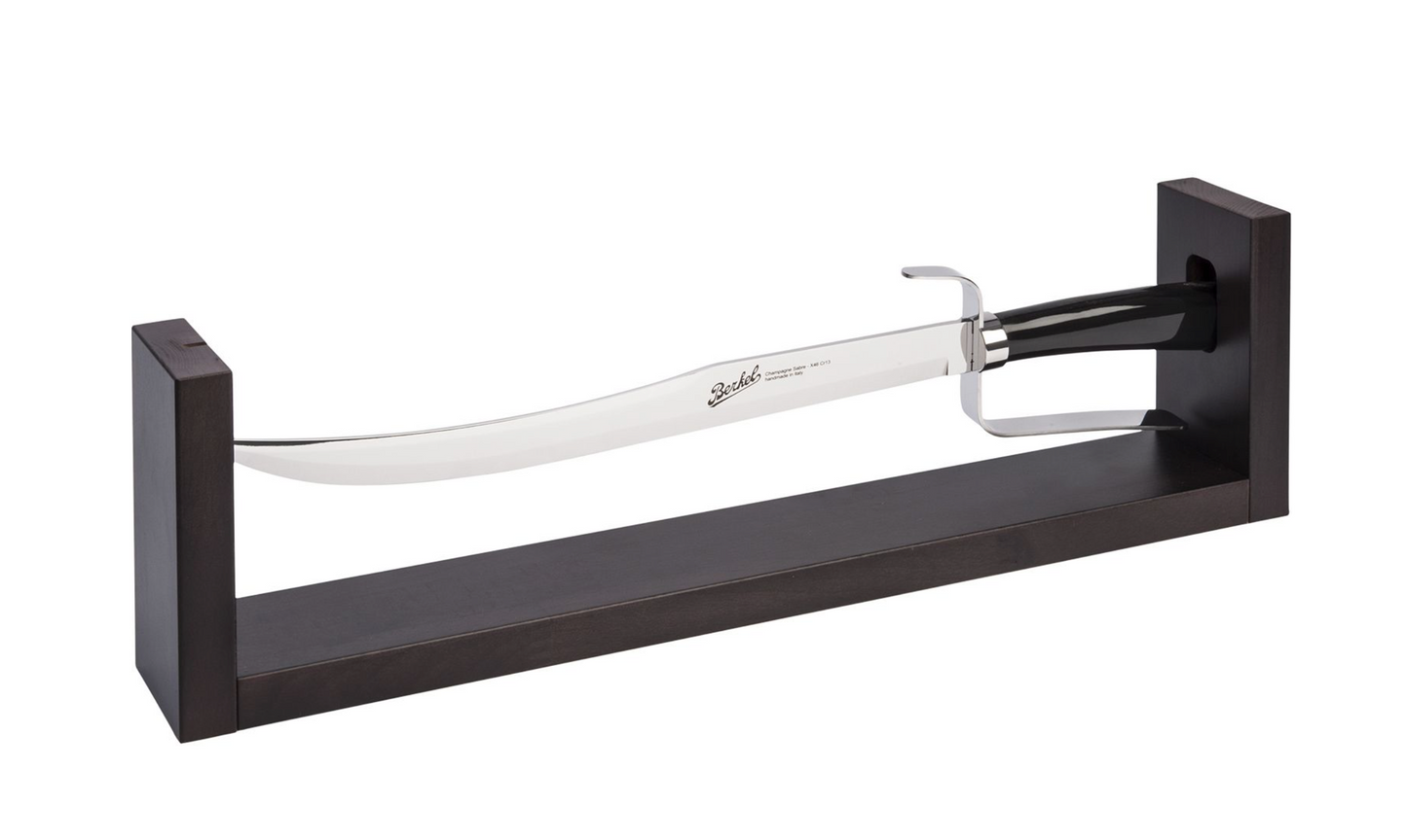 Sabrage Black Buffalo Horn - Sabre a Champagne with wood support